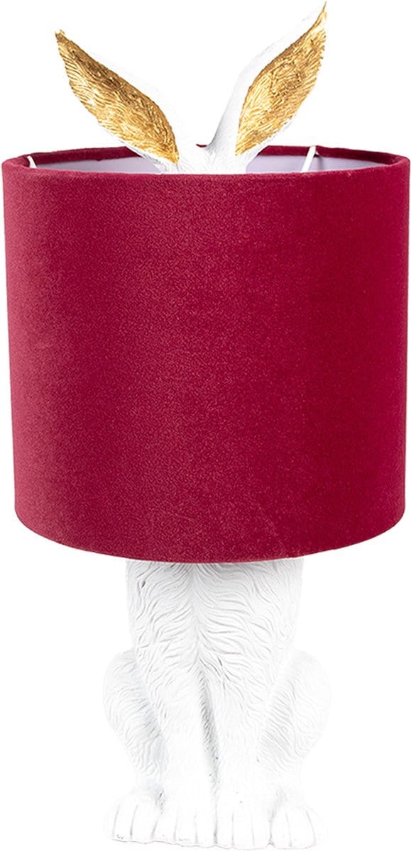 Clayre & Eef Tafellamp Konijn Ø 20x43 cm Wit Rood Polyresin