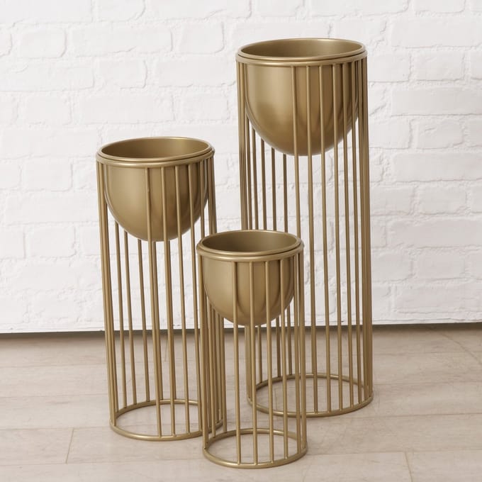 Planten houders - Planten bak - Goud - Metaal - 3 set - 70cm - Ø26cm.