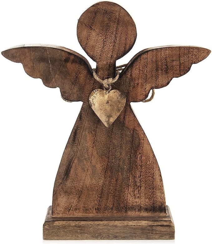 Beeld Houten Kerst Engel MANGO 27x30 cm - Decoratieve Figur - Decoratie - Beeldje