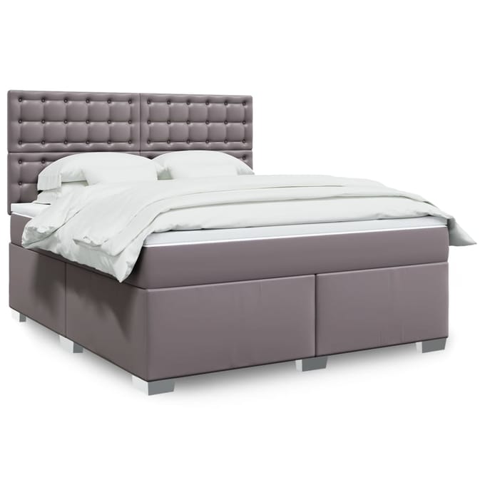 vidaXL - Boxspring - met - matras - kunstleer - grijs - 180x200 - cm