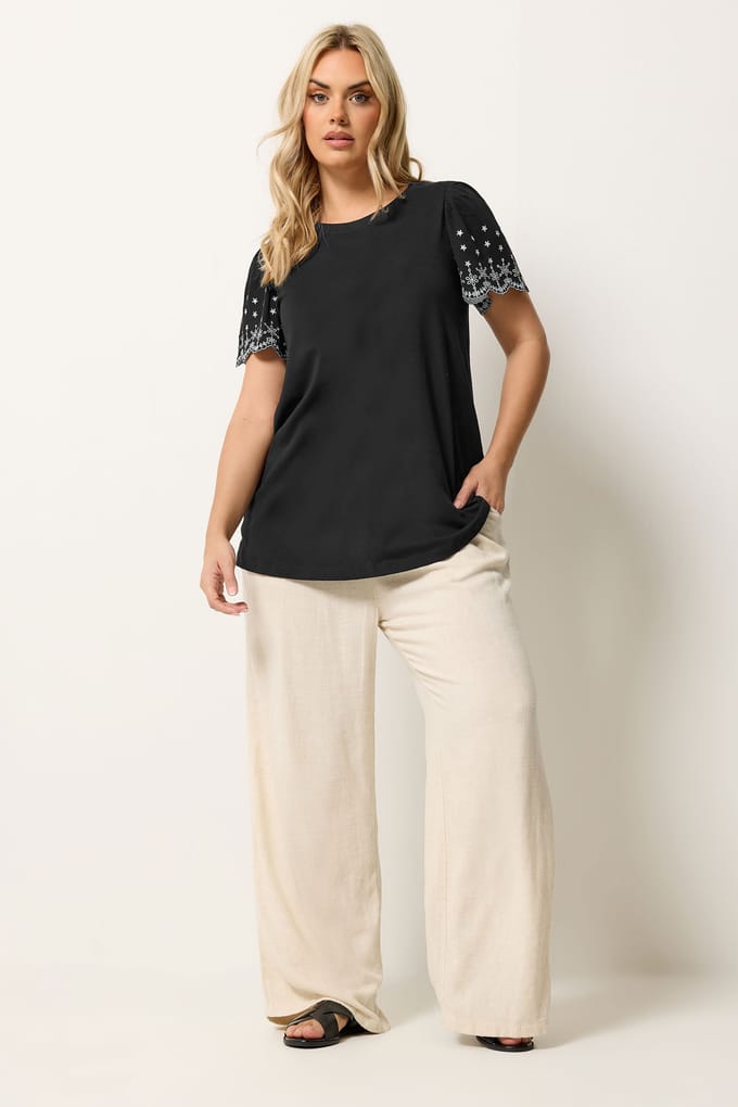 Yours Zwart Tshirt Met Geborduurde Mouwen Size 42