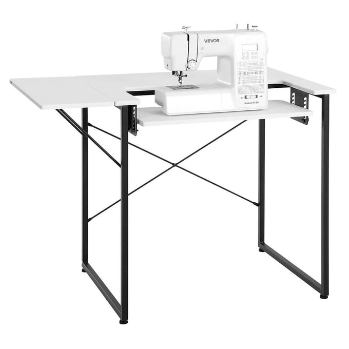 Table de couture, Table de machine à coudre polyvalente avec étagère latérale pliable, Étagère réglable, Pieds en acier, Bureau d'ordinateur pour la maison, Studio de mode, Art