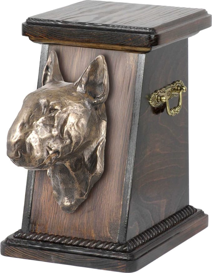Elegante urn hond voor Bull Terrier as, met hondenbuste als herinnering