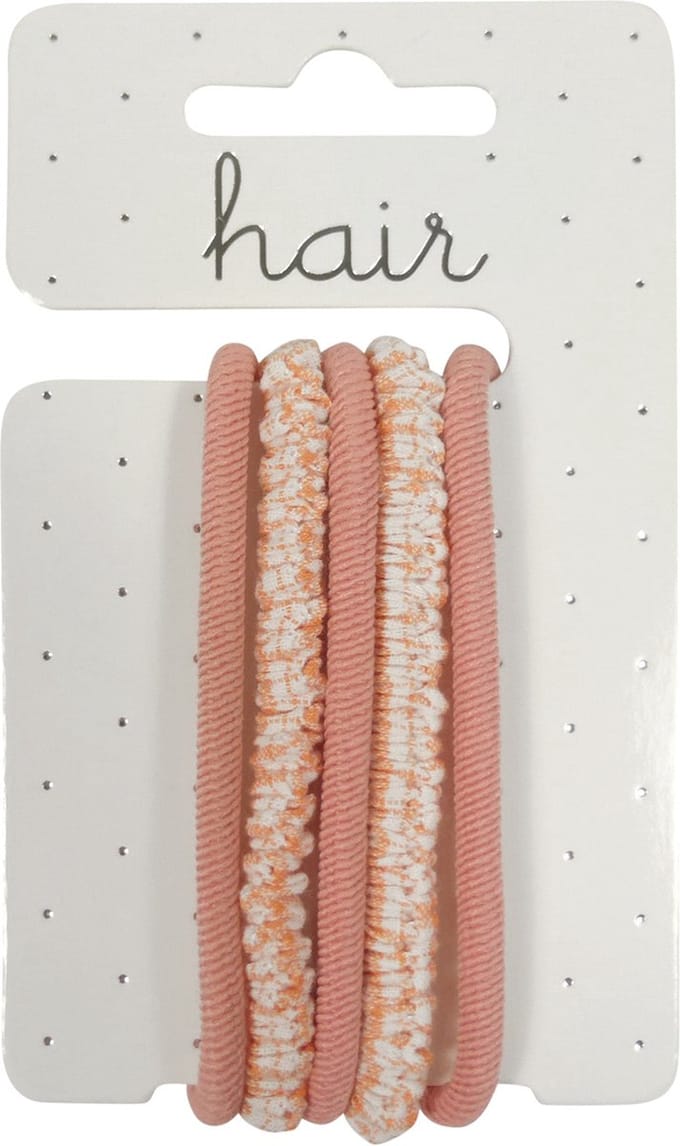 Elastiek/Scrunchie Set Ribbel en Ruit Décor - Coral - 5 stuks