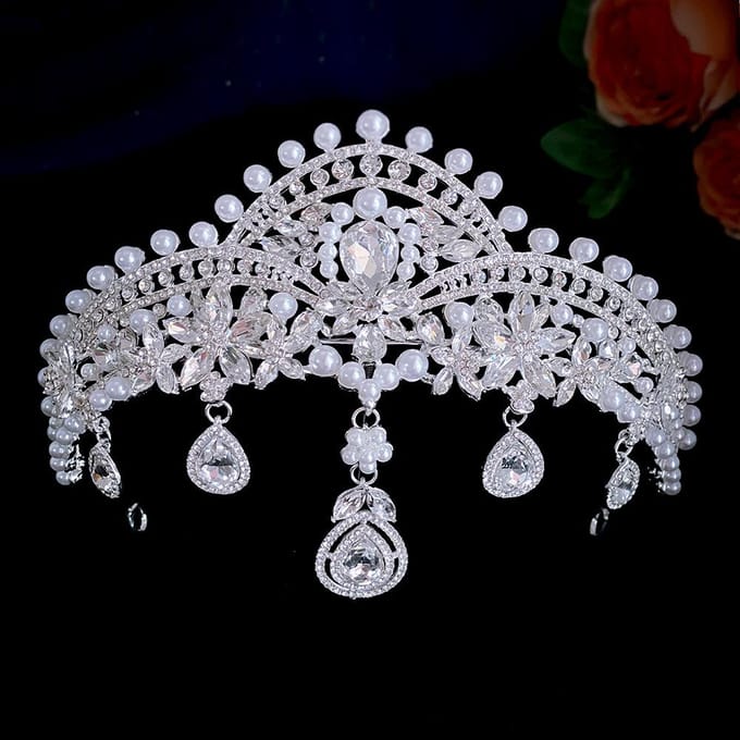 Nouvelle Robe de Mariée Couronne de Front Tiara de Mariée Perle Strass Couronne de Princesse Anniversaire Pendentif Sourcil gray