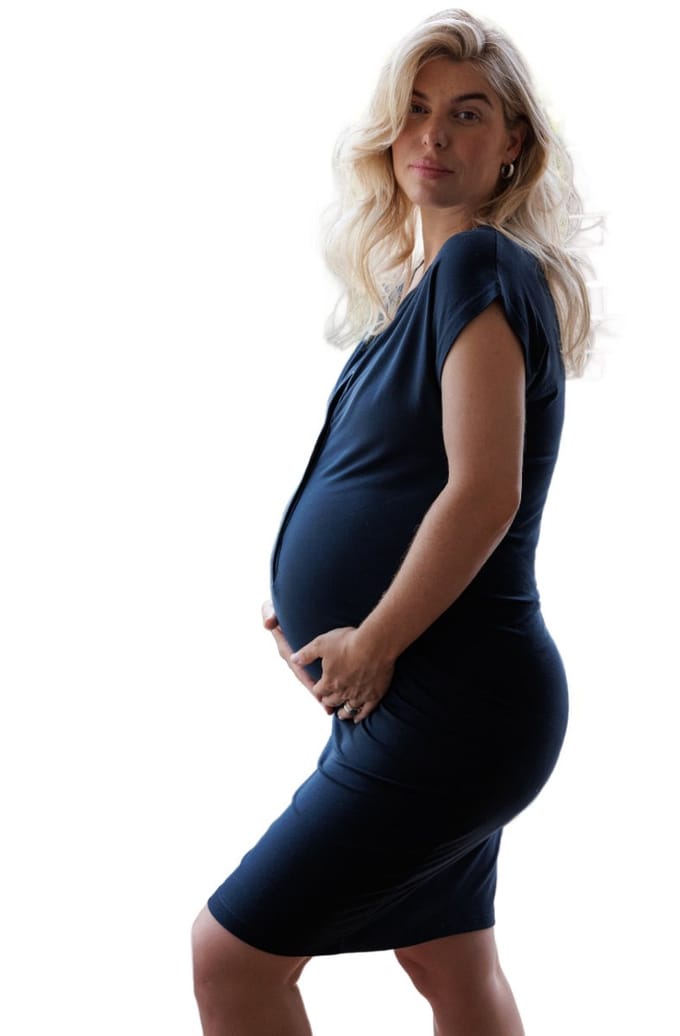 het Bevallingsjurkje bamboo navy M/L