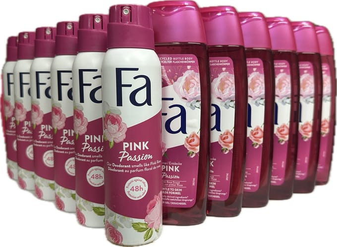 FA Pink Passion Voordeelverpakking, 6 x Deodorant spray + 6 x Douchegel