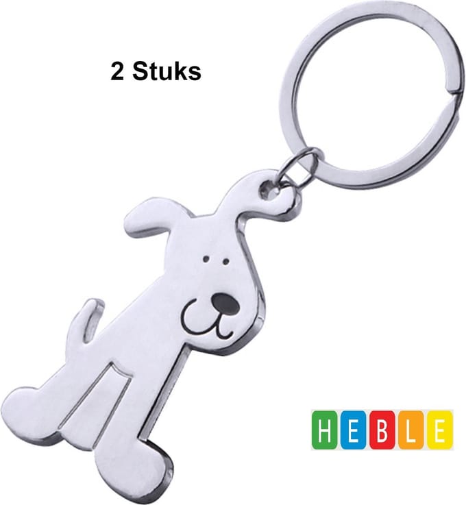 *** 2x Sleutelhanger Hond - Zilverkleurig - Sleutelbos - van Heble® ***