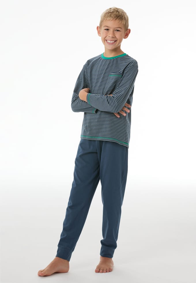 Lange pyjama met manchetten, streepjes, salie - Nightwear 152