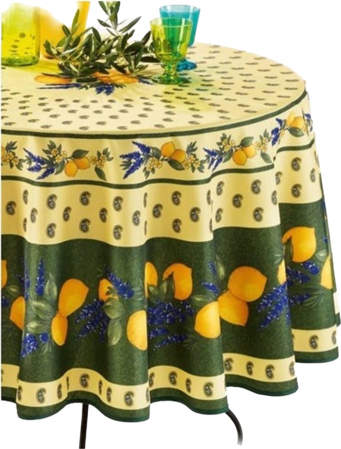 Provençaals rond vlekbestendig tafelkleed 100% polyester - Citroen