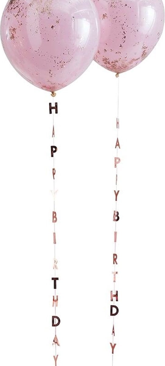 Ballon Lint - Staart - Happy Birthday Rosé Goud - 5 stuks - Ginger Ray