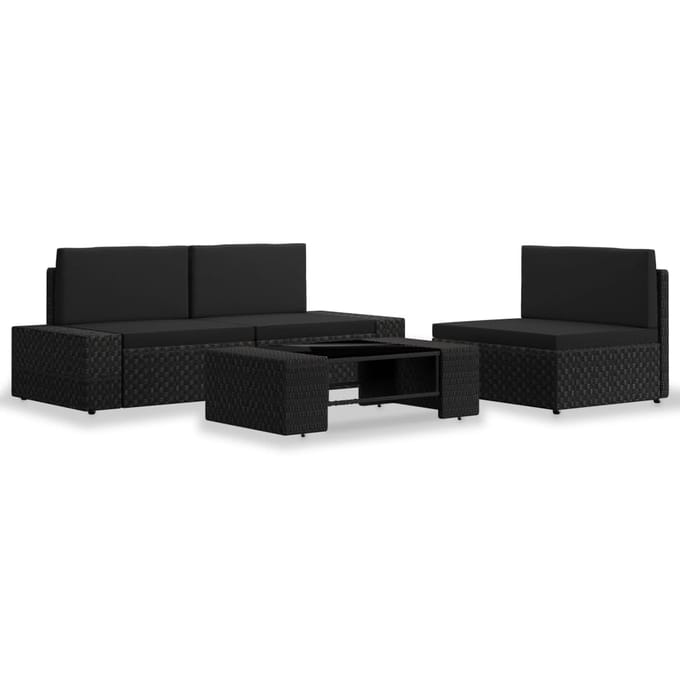 vidaXL - 4-delige - Loungeset - poly - rattan - zwart
