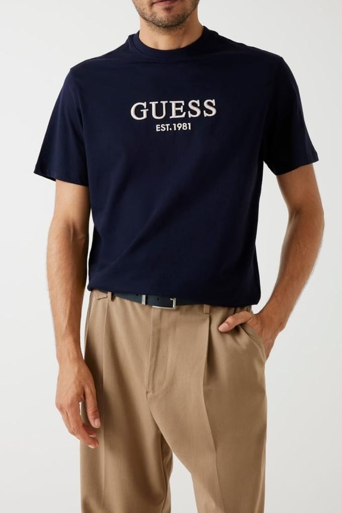 GUESS Cn Ss Embroidery Log Smart Blue Taglia: M | Magliette basic Outlet | Uomo | Blu