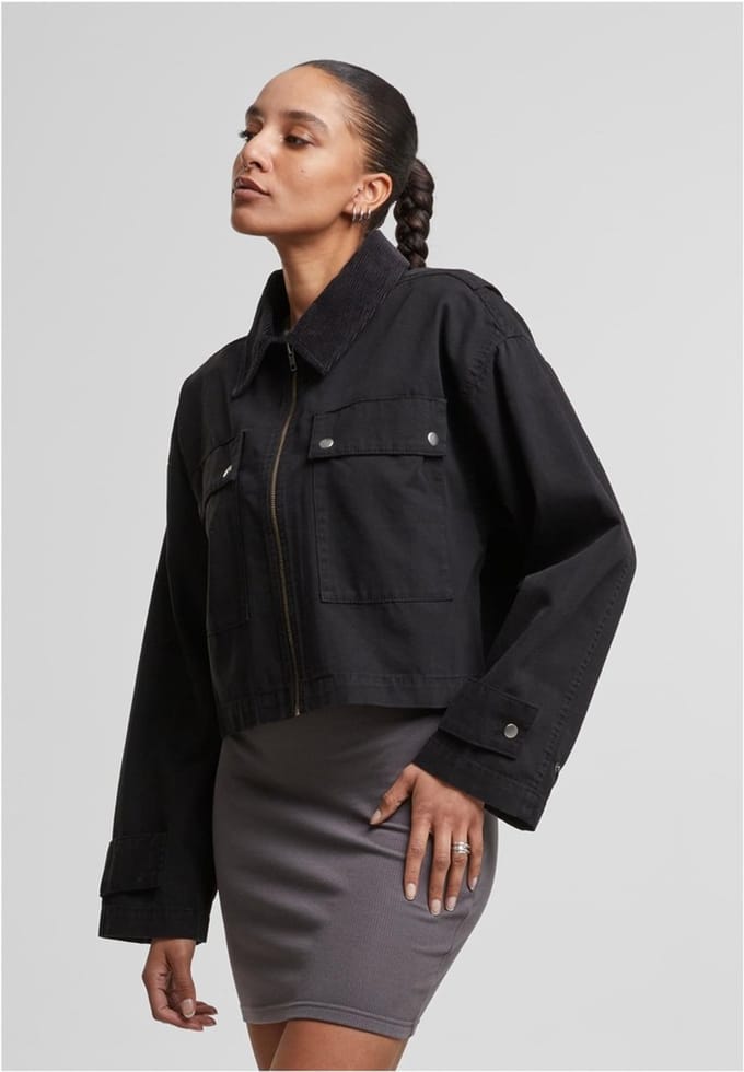 Urban Classics - Workwear Cropped Cotton Jacket - S - Zwart