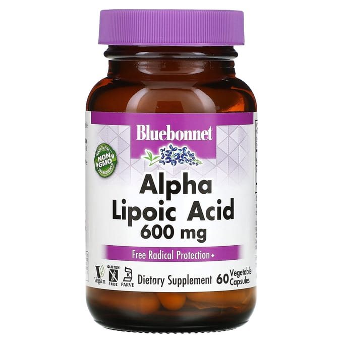 Bluebonnet Nutrition, Alfa-liponzuur, 600 mg, 60 Plantaardige Capsules
