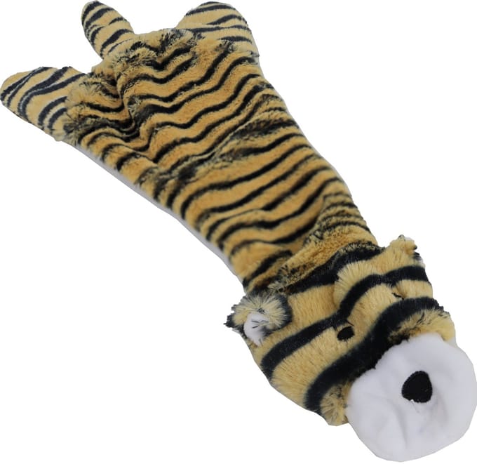 De Boon - Pluche Platte Tijger - Hondenspeelgoed Zonder Piep - Lengte: 55 cm