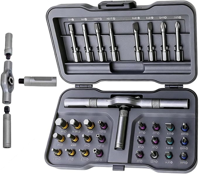 Schroefdriver Ratel Set - Precisie Driver Bits - Elektronica Reparatie - Magnetische Stabiliteit - 32-in-1 - Grijs