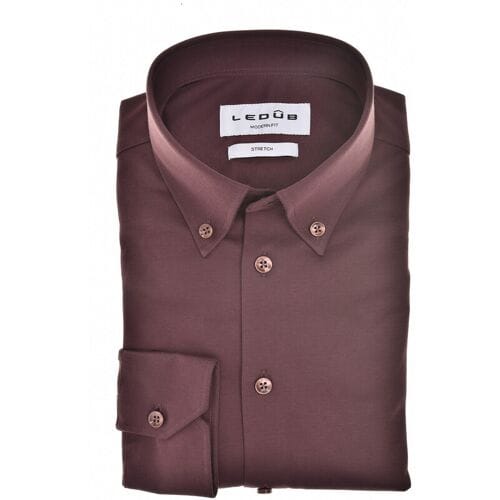 Ledûb Overhemd Cotton Jersey Stretch Uni Color Button-Down Donker Rood / male