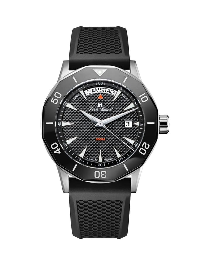 Jean Marcel Tropical Diver - horloge - zwart - rubber band zwart - 42 mm