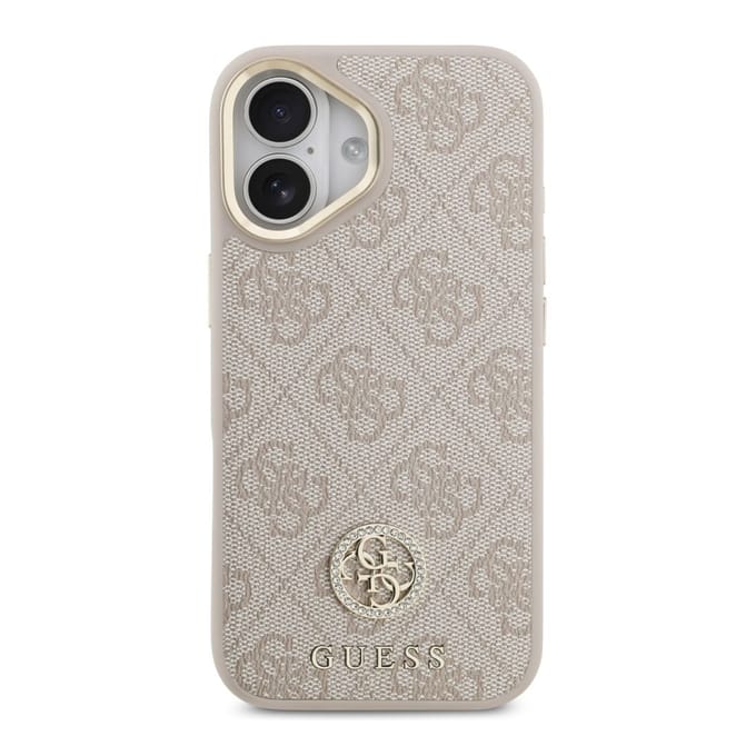 Guess Classic Strass Logo Leather Backcover met MagSafe voor de Apple iPhone 17 - Roze