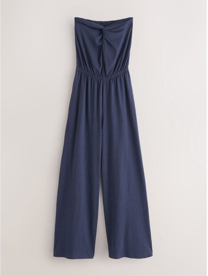 Next - Dames - Jersey bandeaujumpsuit met gedraaide voorkant - Tall - Blauw