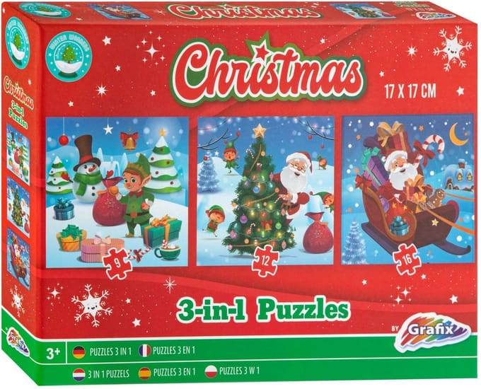 Grafix kerst puzzel 3-in-1 - winter speelgoed voor kinderen.