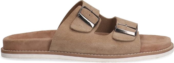 Manfield - Heren - Beige suède slippers - Maat 45