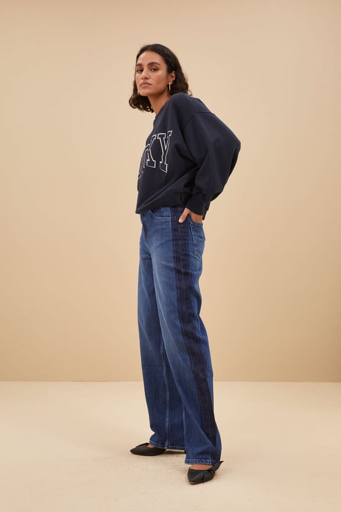 By-Bar Two Tone Pants Denim Maat: S | Wijde Broeken Outlet | Dames | Blauw