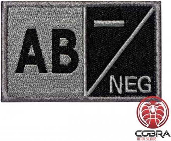 AB- NEG Bloedgroep Zwart Grijs Geborduurde Militaire Patch met Velcro