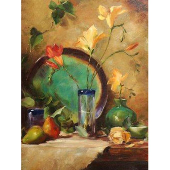Foret rond complet diamant broderie fleurs sur la Table 5D diamant peinture point de croix strass 20X30CM beige