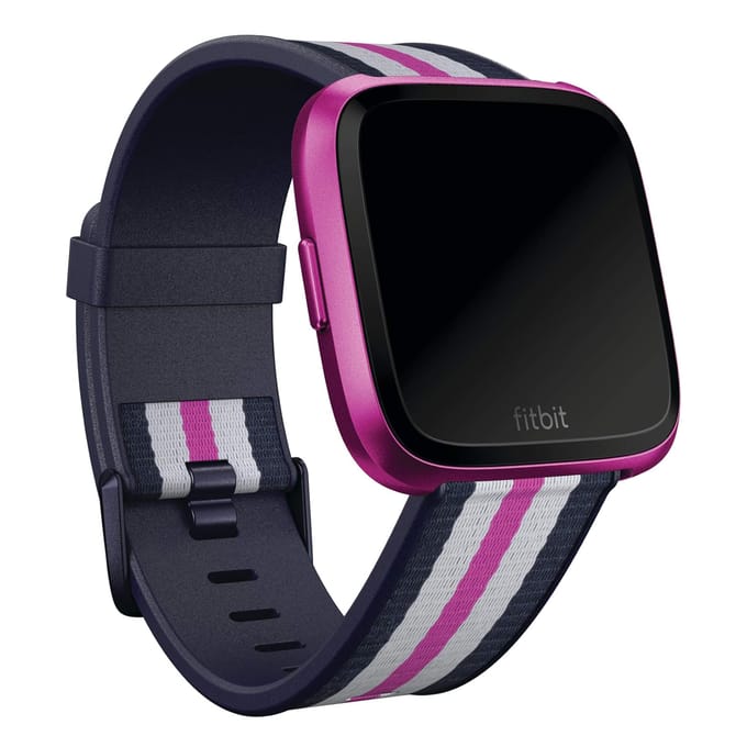 Woven band Fitbit Versa / Versa 2 / Versa Lite - Maat L - Navy / Mulberry bandje - Geschikt voor Fitbit Versa/ Versa 2/ Versa Lite - Meerkleurig