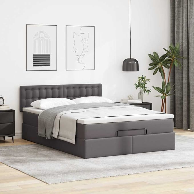 vidaXL - Ottoman - bed - met - matras - 140x190cm - kunstleer - grijs