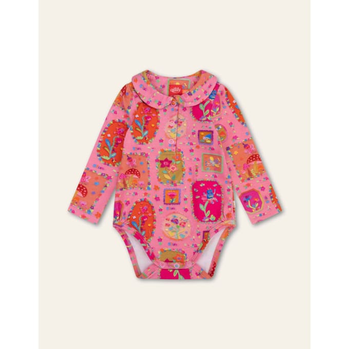 Oilily - Olive romper long sleeve - Roze - 62/6m