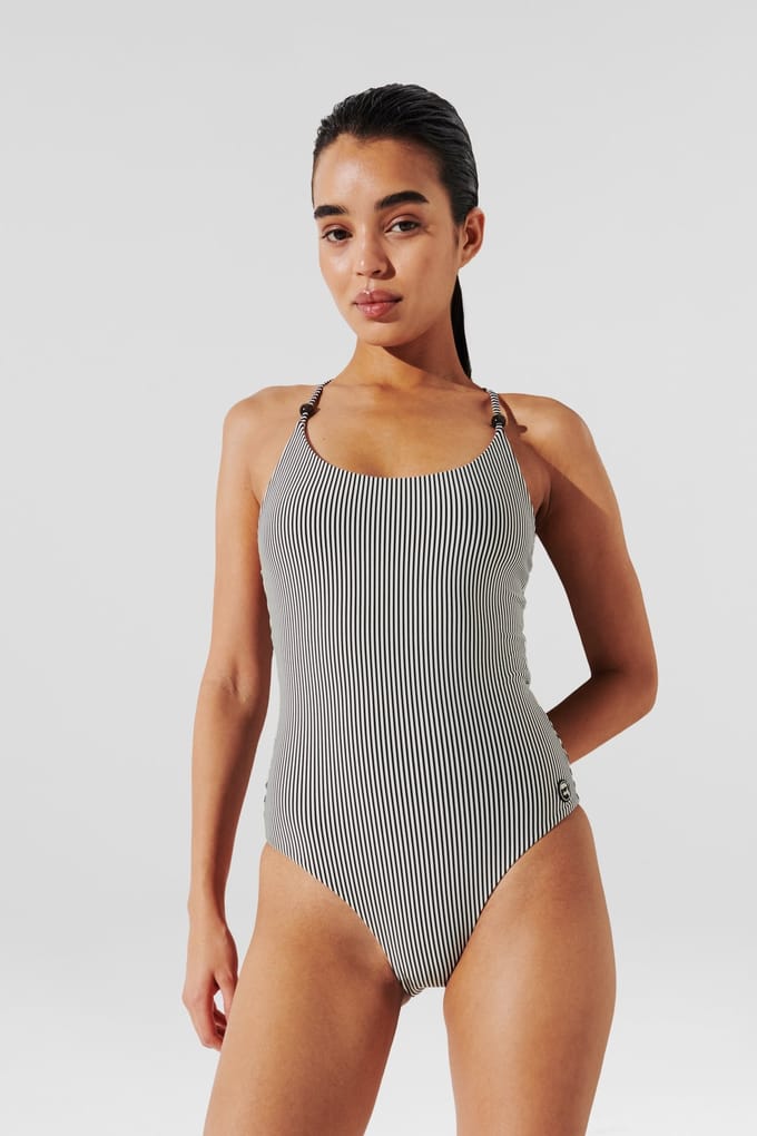 Karl Lagerfeld Ikon Stripe Swimsuit White-black Stripe Maat: S | Badpakken Outlet | Dames | Wit