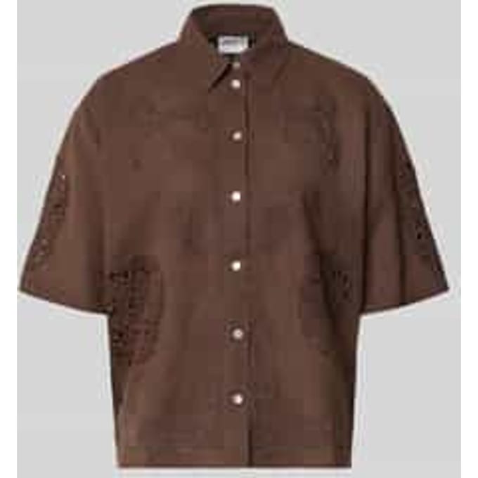 Blouse van mix van katoen en linnen met motiefstitching