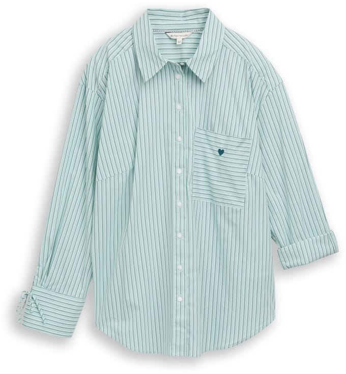 Tom Tailor - Plus Size - Oversized overhemdblouse met hartborduursel - Maat 48 - blue haze irregular stripe