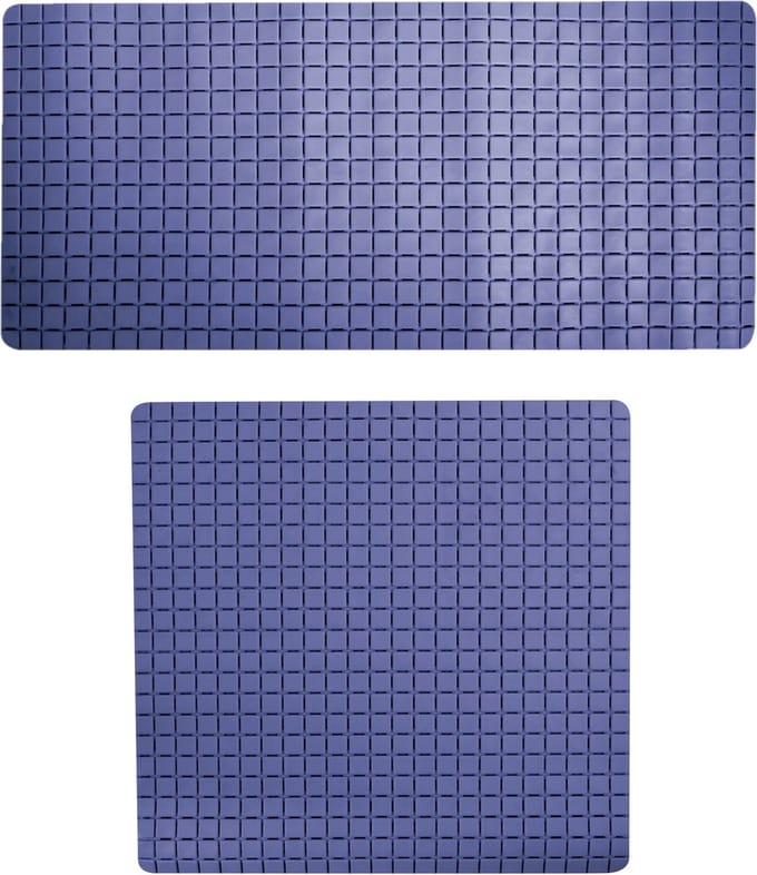 MSV Douche/bad anti-slip matten set badkamer - rubber - 2x stuks - donkerblauw - 2 formaten