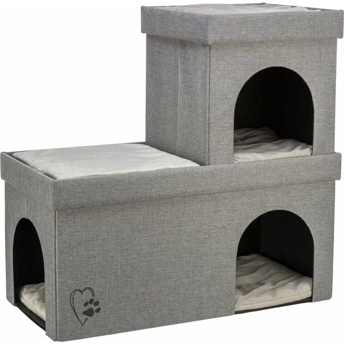 Trixie - Kattenmand/Kattenhuis Kimy Soft - Twee Verdiepingen - Lichtgrijs - 76X37X72 cm