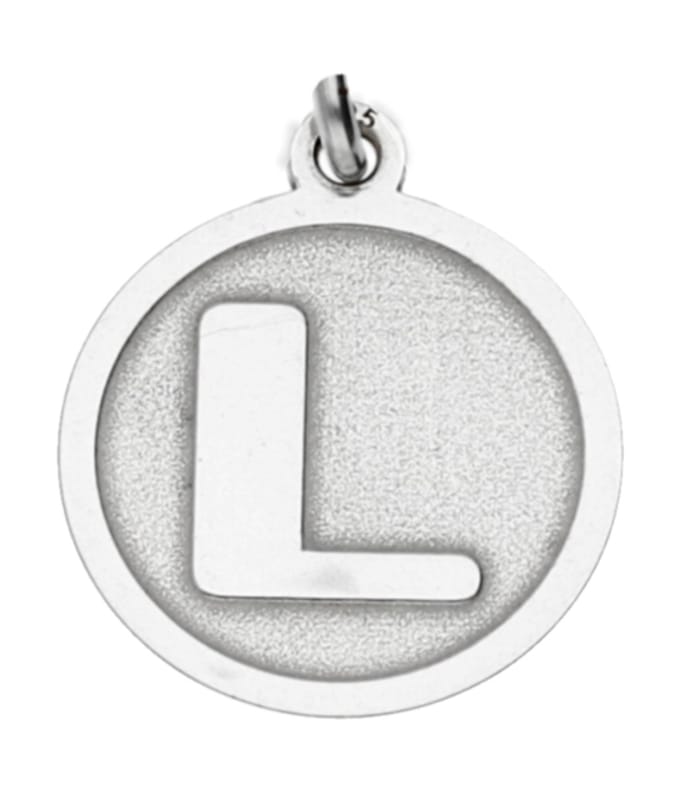 Zilveren Letter L rond mat en glans kettinghanger