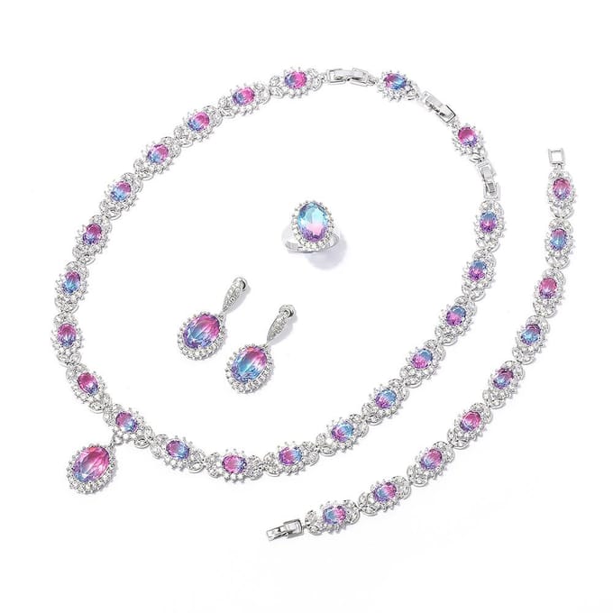 Romantische Regenboog Bruid Ketting Sieraden Set voor Dames Mode open ring white