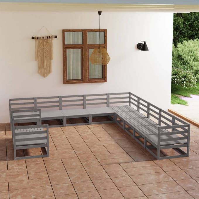 vidaXL - 11-delige - Loungeset - massief - grenenhout - grijs