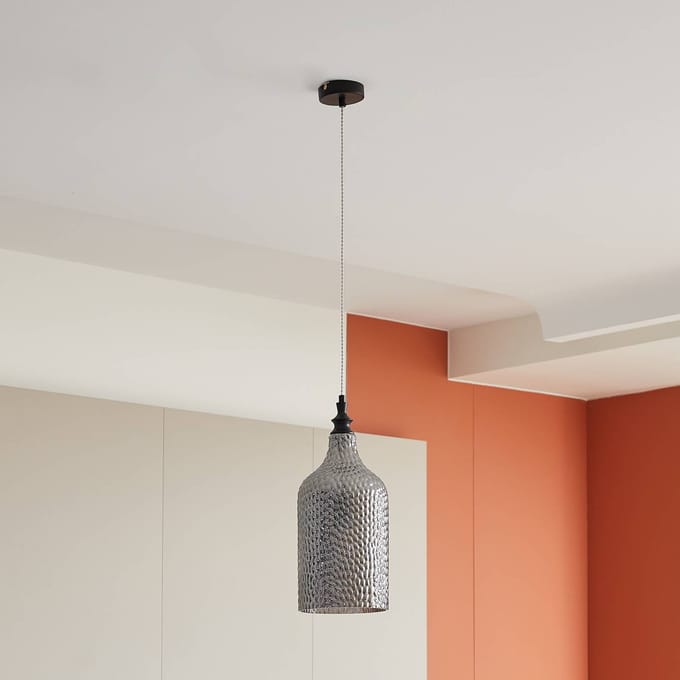 Lindby - hanglamp - 1licht - Glas, metaal - H: 46.6 cm - E27 - rookgrijs, zwart