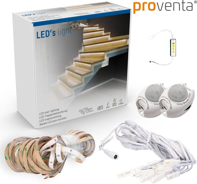 LED Trapverlichting set met bewegingssensor - 15 x LED strip 80 cm - Koel wit licht - Trap verlichting - Ledstrip - Led-strips