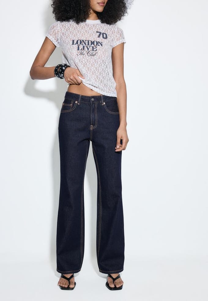 Stradivarius D92 straight wide jeans met scheuren  OVERGEVERFDE DENIM WASSING 40