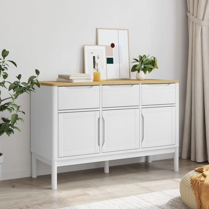 vidaXL - Dressoir - FLORO - 114x43x74 - cm - massief - grenenhout - wit