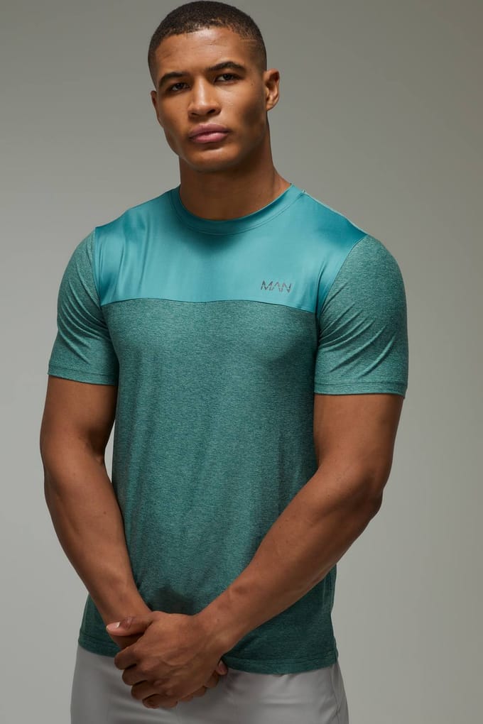 Heren Actief Performance Regular Fit Gemêleerd T-shirt | Teal | Size Small