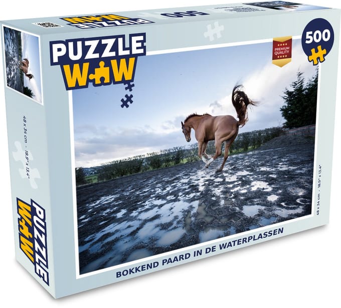 Puzzel Bokkend paard in de waterplassen - Legpuzzel - Puzzel 500 stukjes