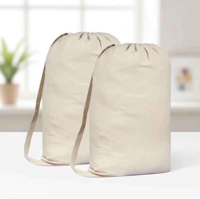 Maison Elara 2-pack Premium Canvas Waszak met schouderriem - 75x56 cm - 40L - 100% katoen
