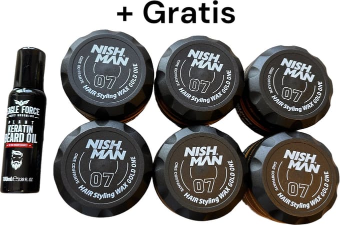 NISHMAN 07 HAIR STYLING WAX GOLD ONE 6 STUKS+ Eagle Force 100ml Baard olie