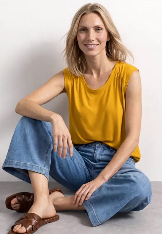 Shirt met afhangende schouders en elastische zoom